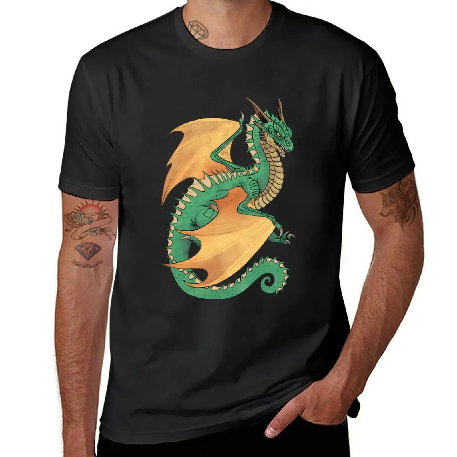 Green wyvern dragon T-Shirt graphics quick-drying vintage clothes mens t shirt graphic