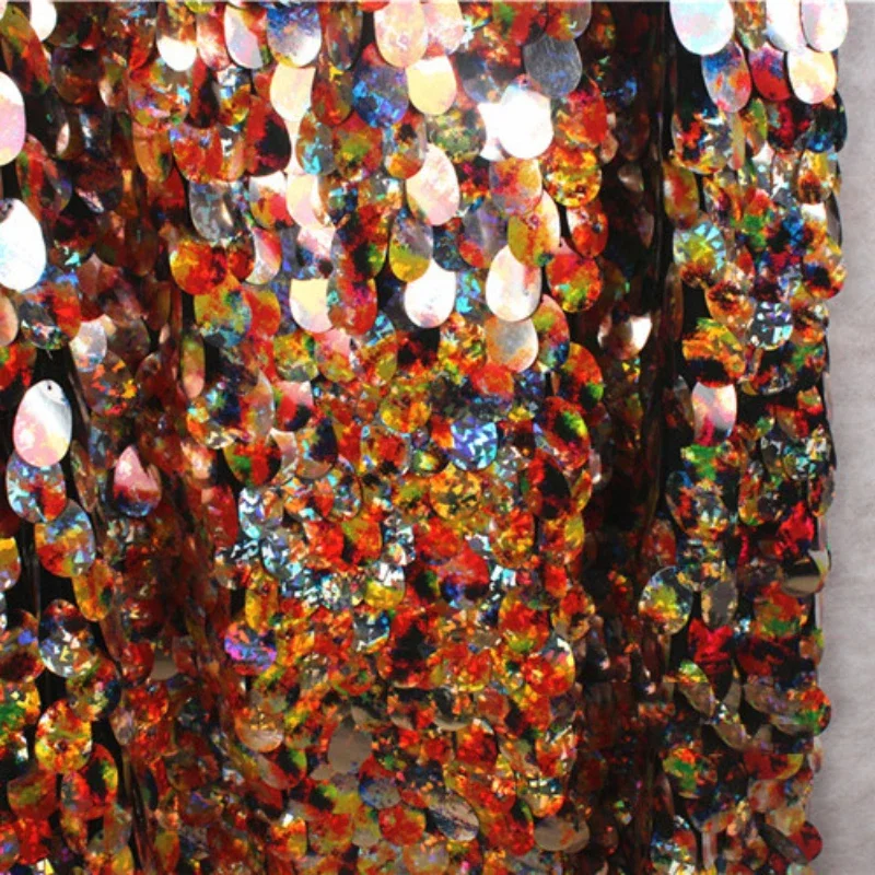 

2.6x4cm Colorful Melon Seeds Shape Sequins Cloth Rural Photography Fabric Elliptical Illusion Color Fabric Laser Mesh Cloth