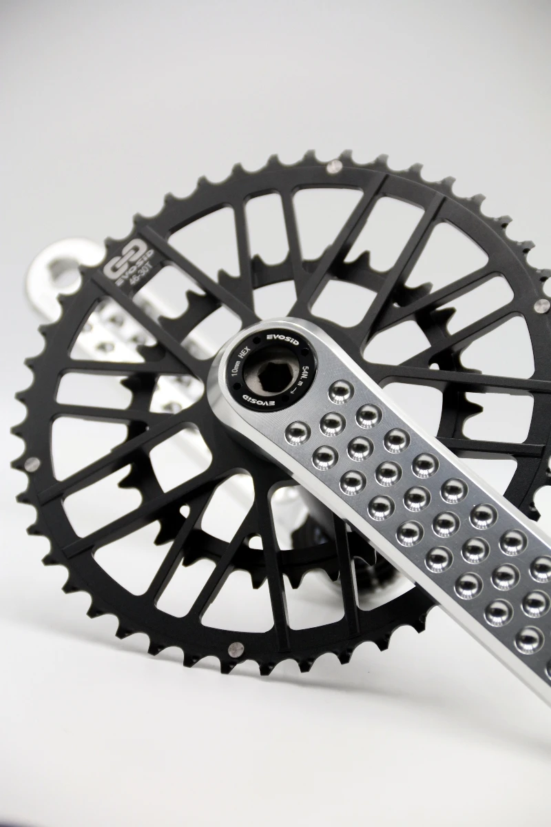 EVOSID Rennrad-Kurbelgarnitur, 160/165/170 mm, ultraleicht, 3 Nägel, Direktmontage, CNC-Hohl-Tech-Kurbel, 24 mm Achse mit Halterung – Detail 10