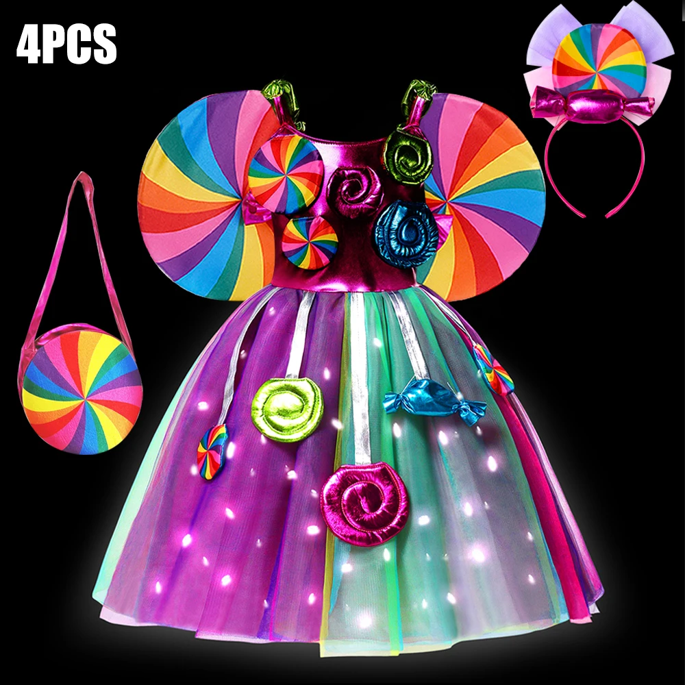 LED Light Up Girls Rainbow Lollipop Costume Dress Sweet Purim Festival  Fancy Carnival Children Princess Cosplay Outfits - AliExpress 1501