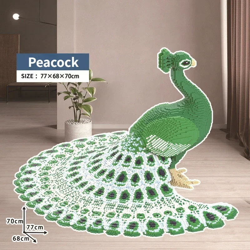 MOC 70cm Blue Jade Green Peacock Building Blocks Set Simulated