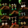 New Chinese Fashion Natural Jade Pendant Stud Earrings for Women Retro Design Small Luxury Jewelry Painted Enamel Elegant Gifts 1
