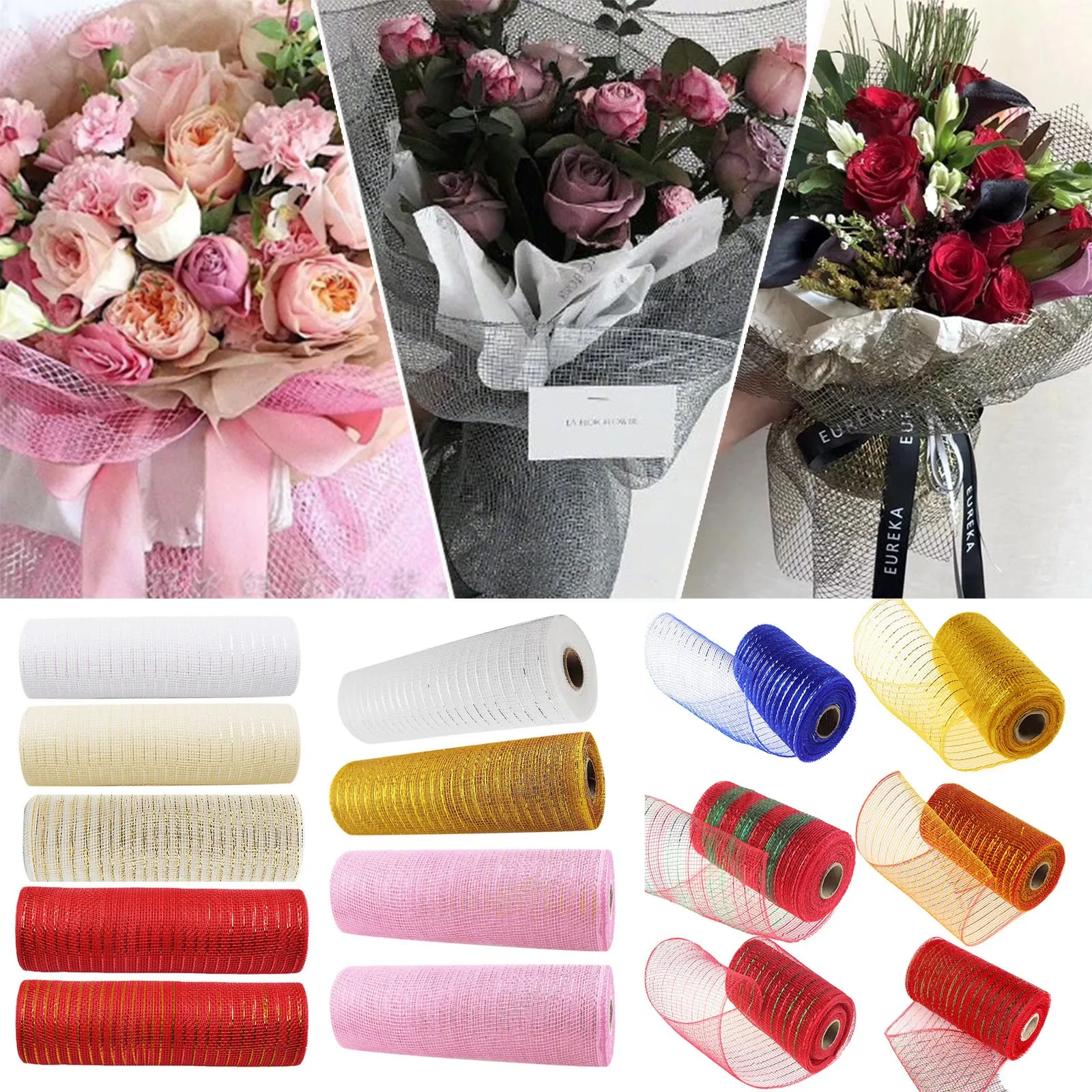 15cm 10yards Deco Poly Mesh Ribbon Wide Metallic Ribbon For Christmas Decoration Valentine's Day Diy Wrapping Ribbons