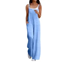 Female Summer Solid Color Loose Streetwear Casual Overalls Jumpsuits Adjustable Straps Sleeveless Cute Comfy Rompers With Pocket - Image 3
