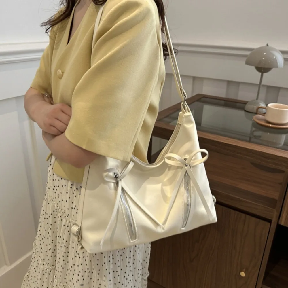 

PU Leather Bowknot Shoulder Bag Fashion Handbag Y2K Bow Tote Bag Zipper Ins Ballet Style Bow Crossbody Bag Shopping
