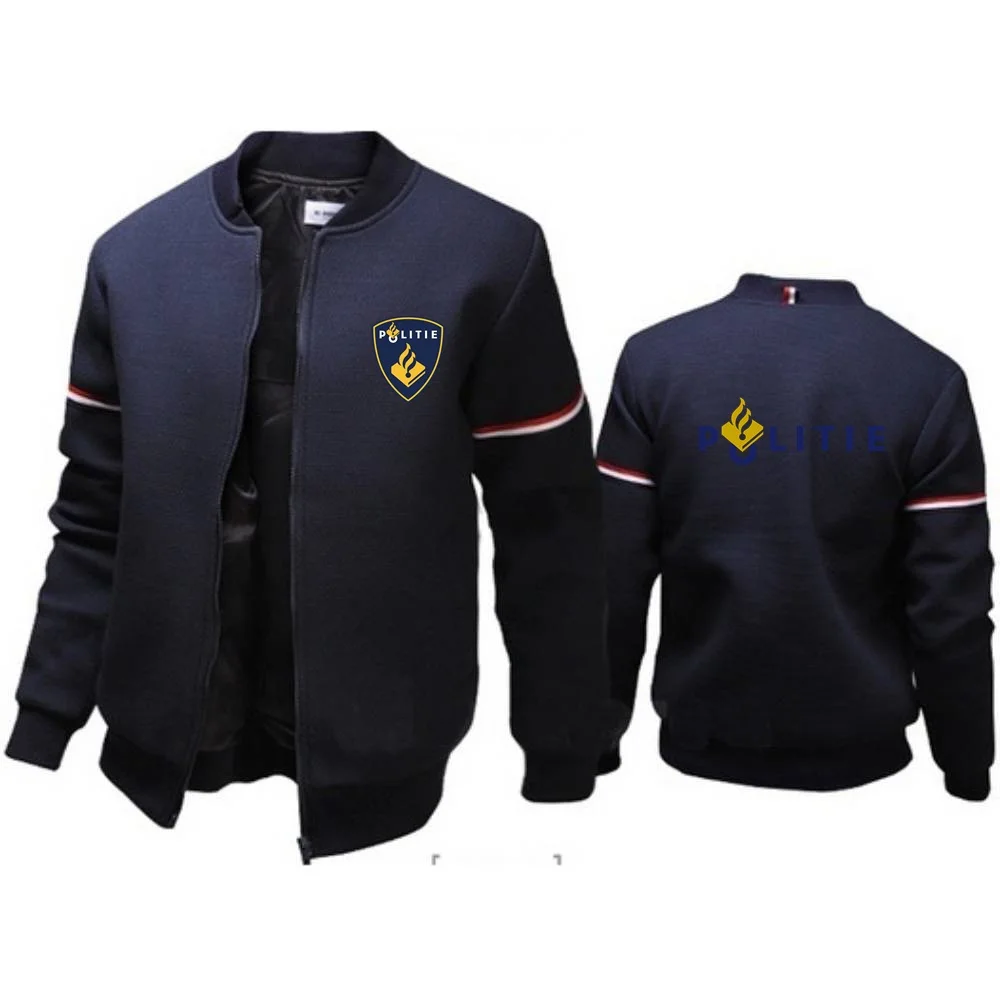 

Mens Jackets Police Stand Collar Outerwear Casual Sweatshirts Baseball Uniform Webbing Coats Netherlands Politie Sportswear