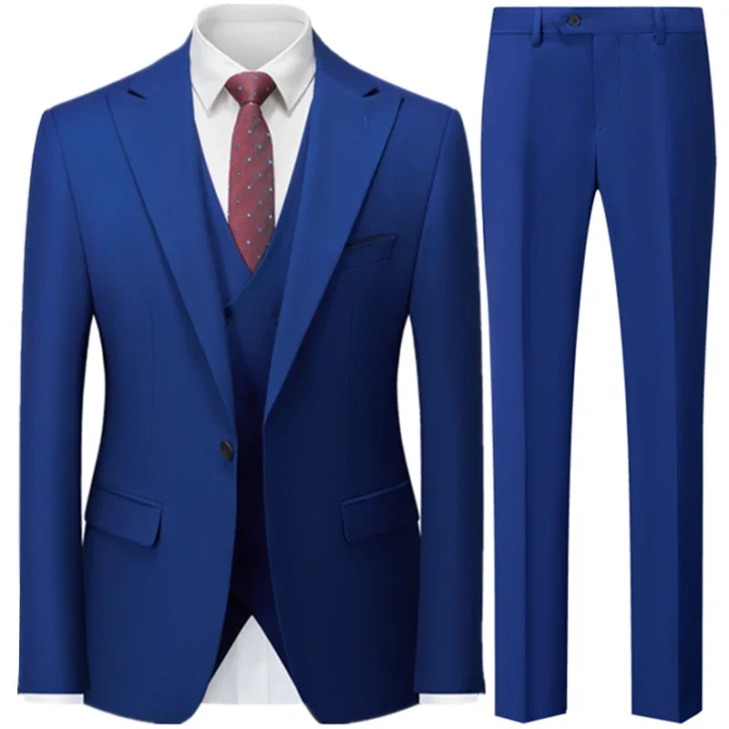 3 Pcs Set Vest Blazers Jacket Pants / Fashion Men Casual Boutique Slim Business Groom Wedding Solid Color Suits Trousers
