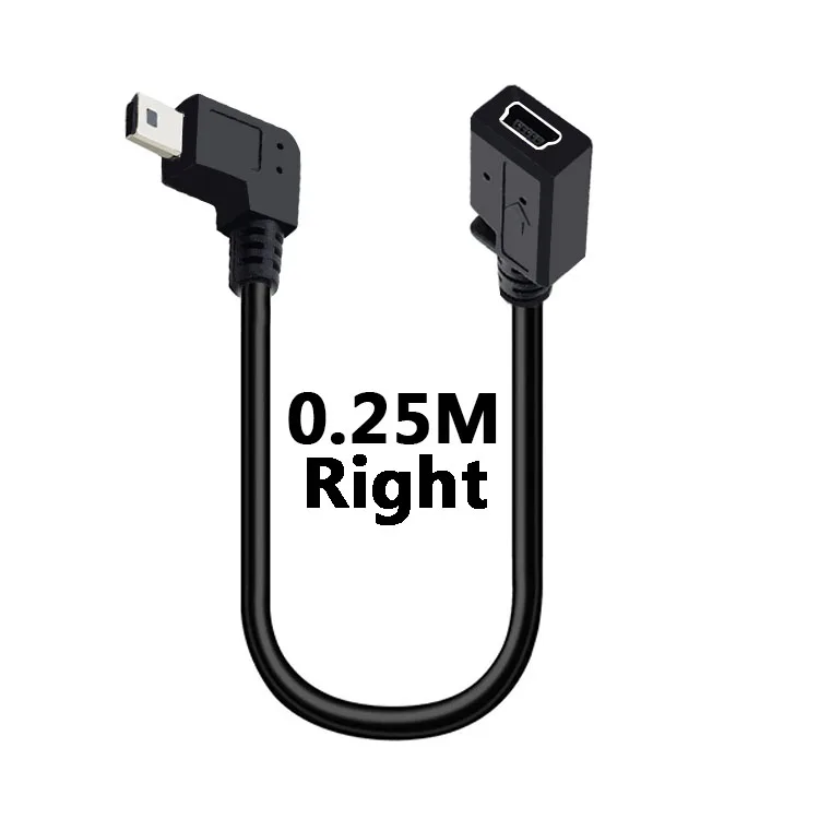 Compact Right Angle Mini USB Extension Cable – 25cm 5-Pin Male to Female Adapter