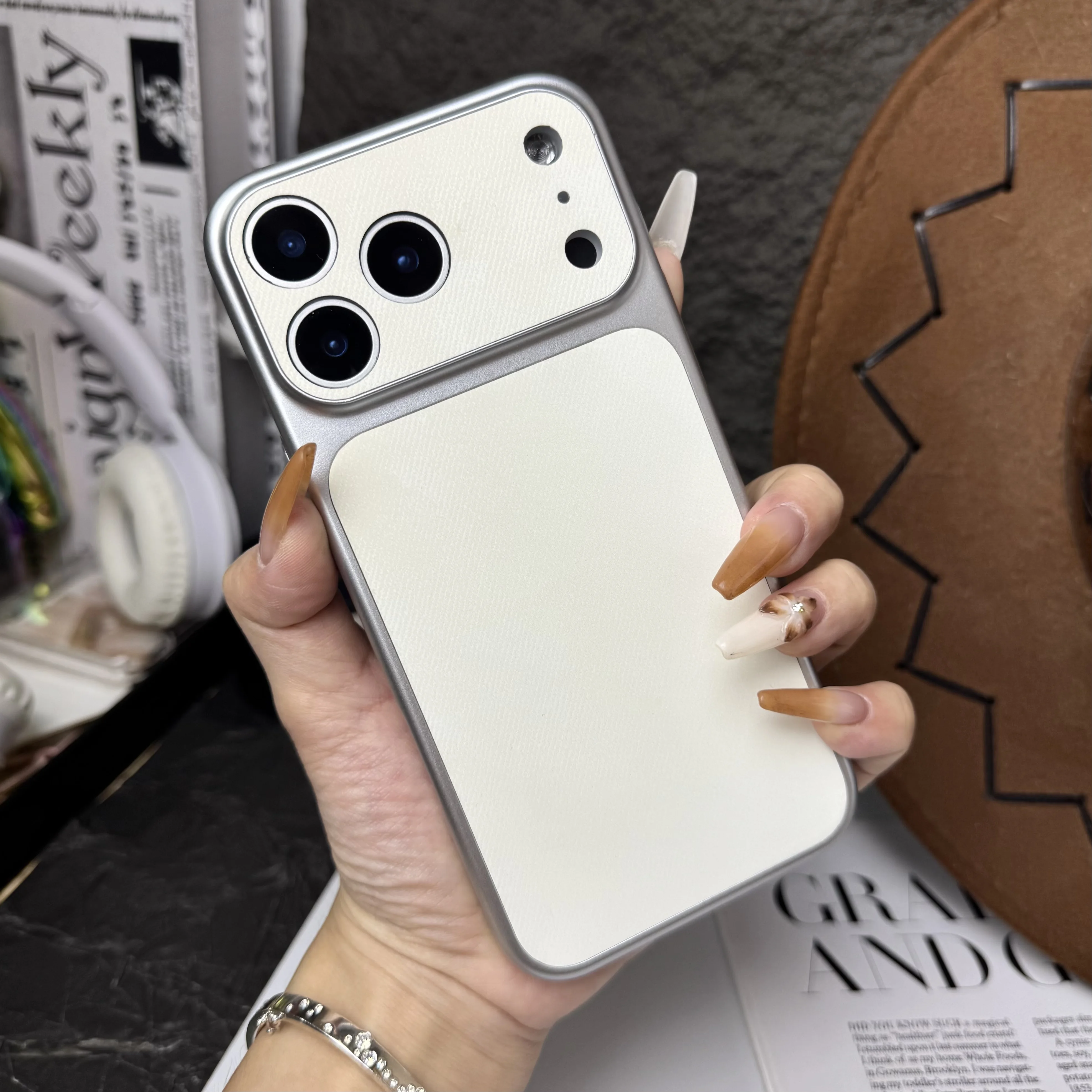 Denim Pattern Leather Phone Case with Large Window and Suede Shell