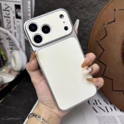 Denim Pattern Leather Phone Case with Large Window and Suede Shell - iPhone 15 (Silver White)