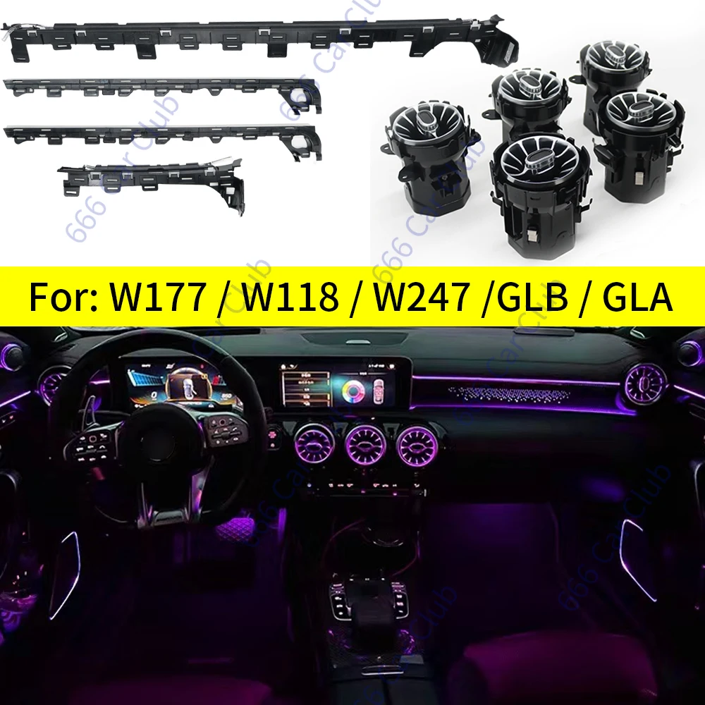 

64 Colours Ambient Light For Mercedes Benz W177 W118 W247 A/B/CLA/GLA/GLB Class RGB LED Air Vents Car Door Seats Decorative Lamp