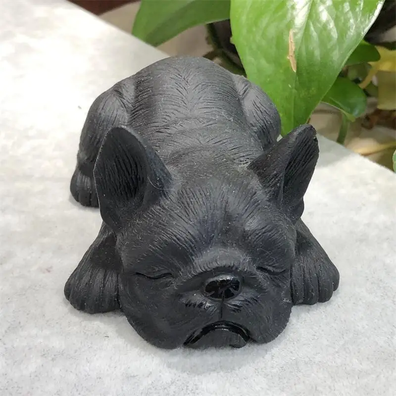 

Natural Obsidian Animal Dog Hand Carved Crystal Polished Quartz Healing Stones For Home DIY Decorations 1pcs