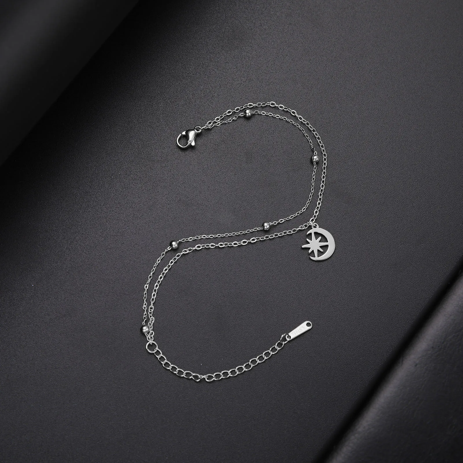 Kkjoy Böhmische Edelstahl-Klassische Stern-Mond-Fußkette Doppellagige Zirkon-Fußkettchen für Frauen Strand-Schmuck Großhandel – Detail 10