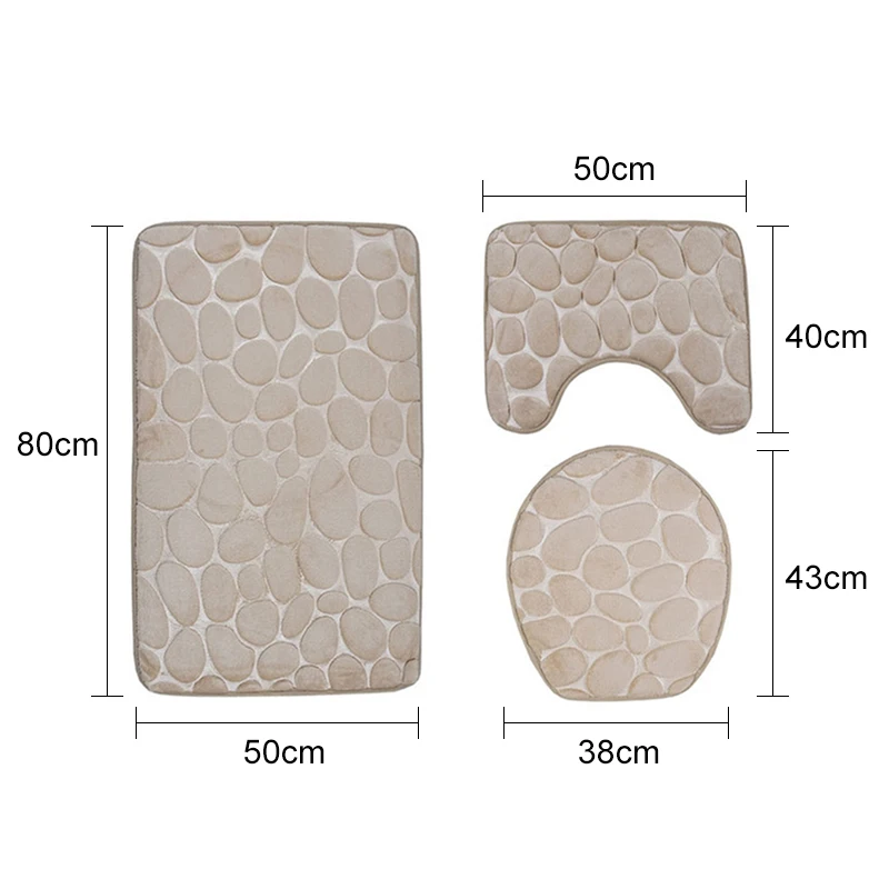 3-Piece Bathroom Rug 2-Piece Anti-Slip Soft Bath Mat Shower Mat Set Toilet Cover Floor Mat