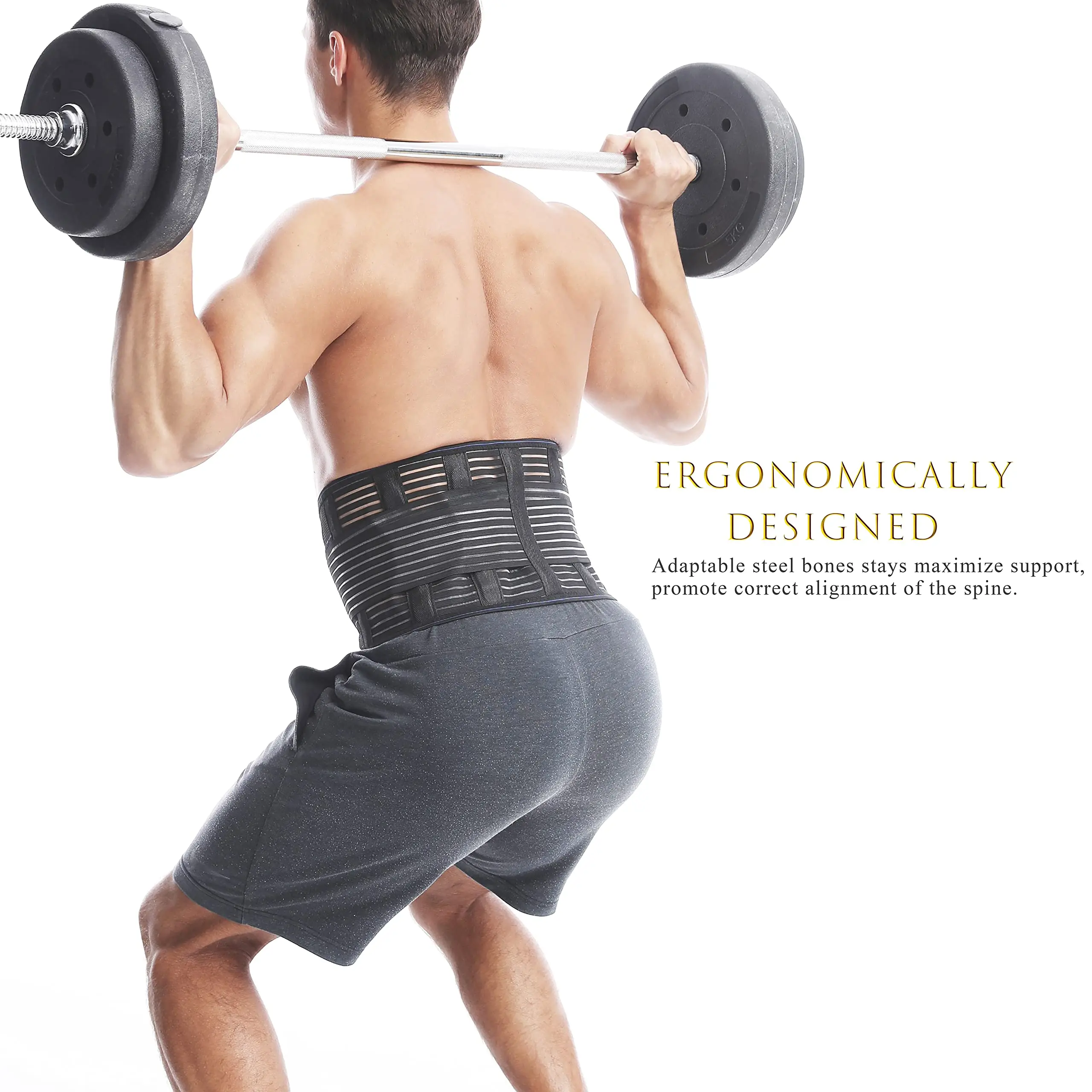 Mesh Lumbar Back Belt Brace with 5 Stays for Back Pain Relief Waist Belt Support for Men&Women