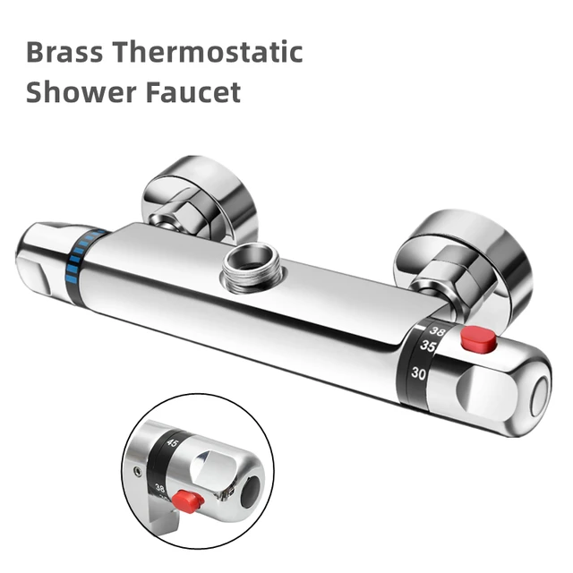 ห้องน้ํา Thermostatic ก๊อกน้ําทองเหลือง Chrome Mixer ค่า Dual Handle อุณหภูมิควบคุมอ่างอาบน้ําก๊อกน้ําติดผนัง 1