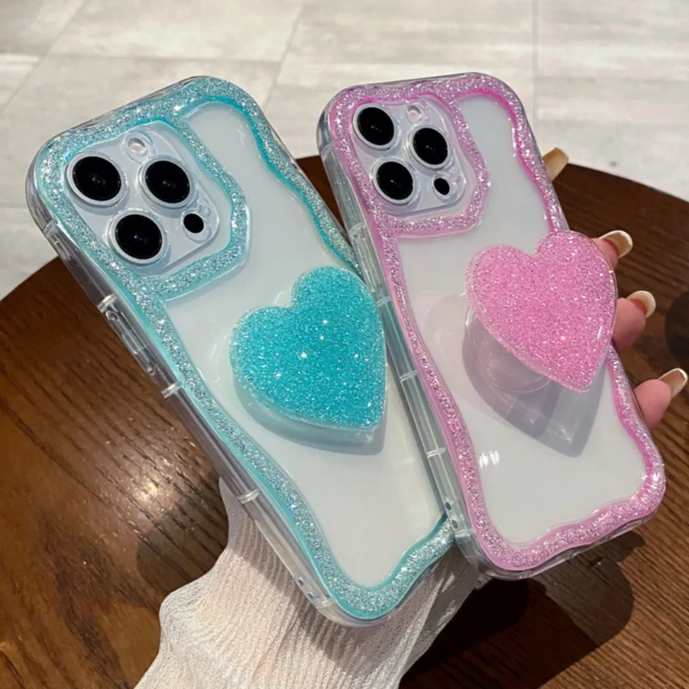 Coque de téléphone avec support en forme de cœur et diamant pailleté pour iPhone 16 15 14 13 12 11 Pro Max Plus, jolie coque antichoc avec support en forme de cœur en 3D_voghion.com