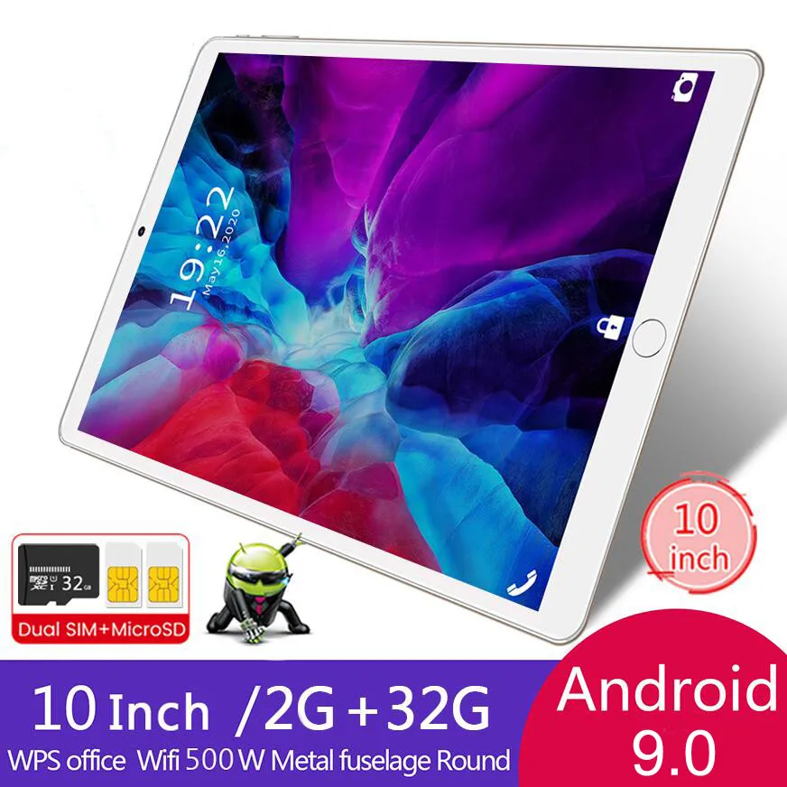 

10-дюймовый планшет с восьмиядерным процессором, 2-мя слотами для Sim-карт, 3G, Wi-Fi, Bluetooth, сенсорный планшет, Android 9, Google Play Store, 32 ГБ