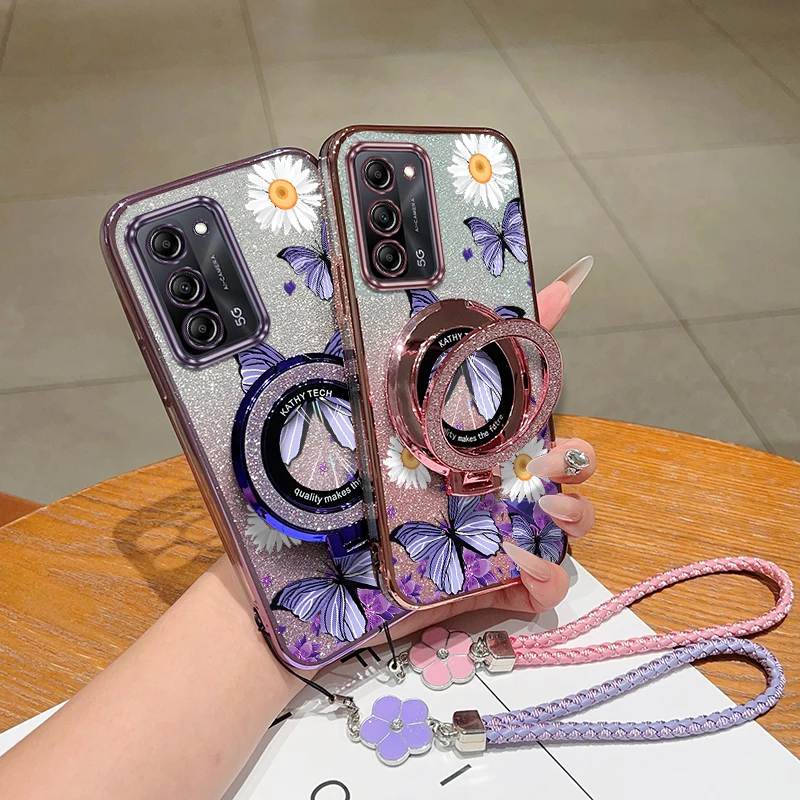 Purple Butterfly Plating Bracelet Holder Phone Case Cover