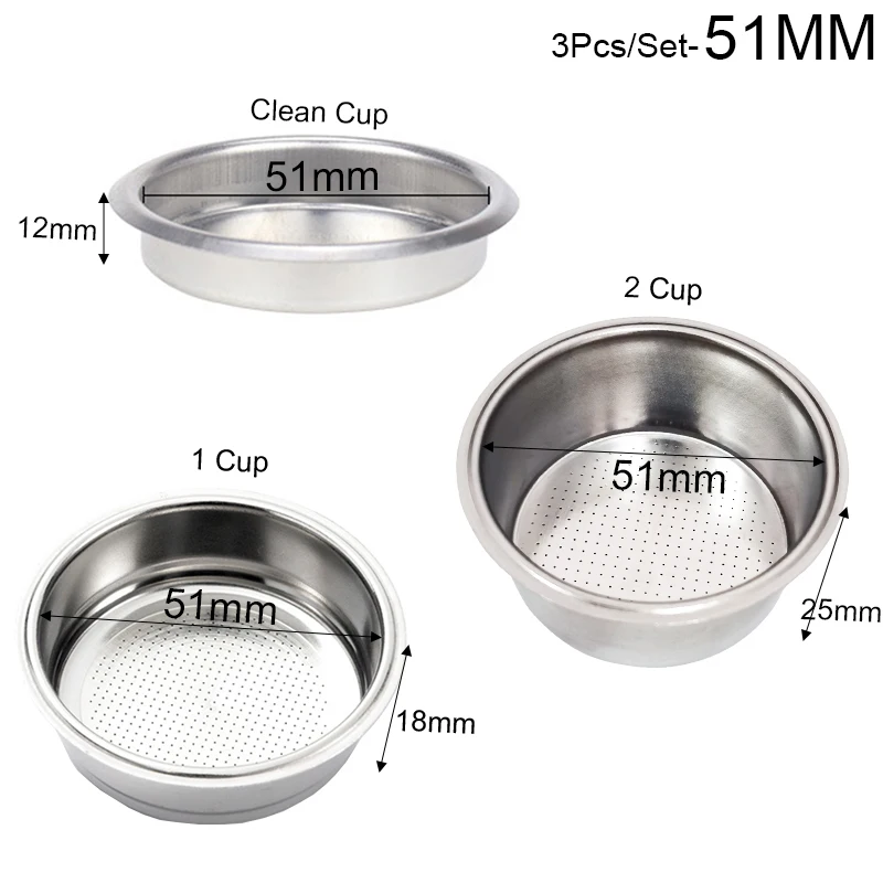 51mm Stainless Steel Coffee Filter Basket 1/2/4 Cup Espresso Dripper Portafilter Coffee Maker Strainer Coffee Puck Screen