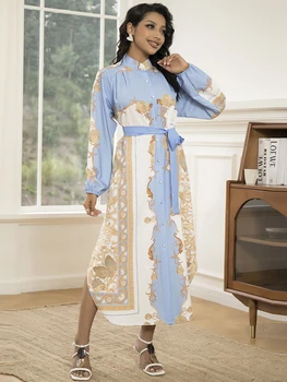 Elegant Women's Long-Sleeve Dress with Belt - Chic Geometric Print, High-Quality Polyester, Perfect for All Seasons 4