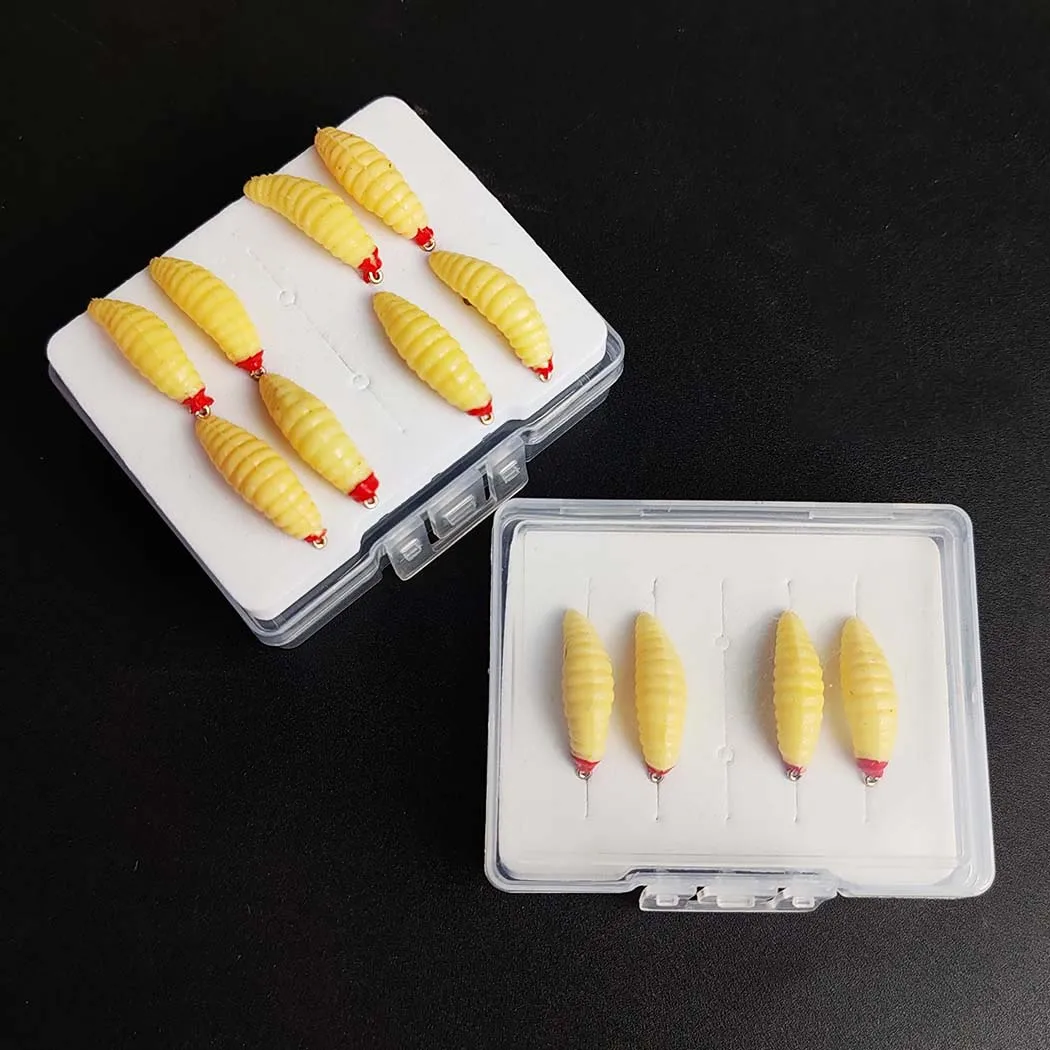 4 Stück-8 Stück-Box-Trockenfliegen, Nymphen, weicher Made-Wurmköder | Fliegenfischen Fliegen Köder Angeln für Forellen Kunstköder – Detail 7