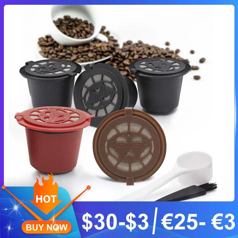 Coffee Capsule Refillable Reusable Herbruikbare Hervulbare Nespresso Machine Capsule Plastic Filter Cups Spoon Brush