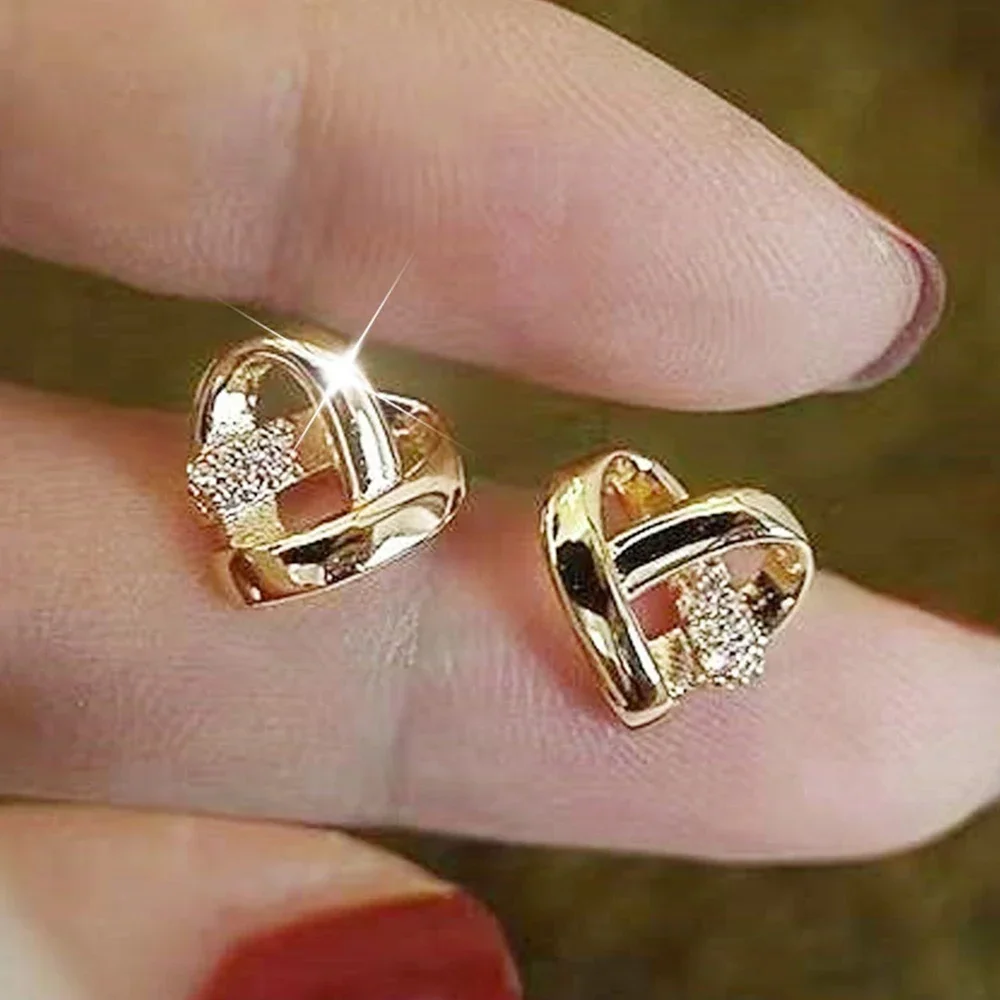 Huitan-pendientes de amor eternidad para mujer, Piercing para oreja, Color plateado/dorado, pendientes de corazón a la moda, joyería de boda elegante