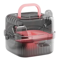 Translucent Large - Capacity Small Animal Travel Carrier with Breathable Design (Pink)