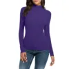 Womens Long Sleeve Turtleneck T Shirts Sexy Slim Fitted Casual Basic Tee Tops Solid Color Stretch T-Shirt Ladies Clothes 4