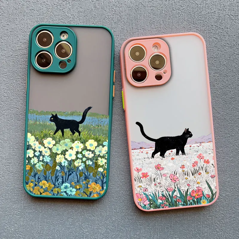 Black Cat Cartoon Shockproof Landscape Phone Case - Stylish Back Cover