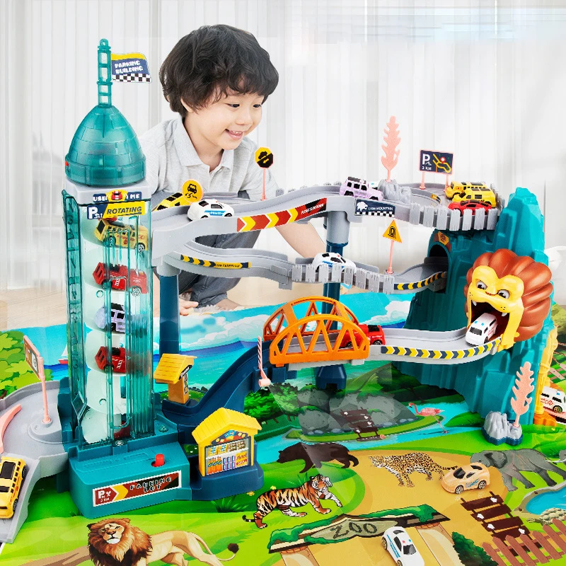 Kids Curved Road Adventure Dinosaur Lion King Panshan Railcar Track Car Boys Interactive Games Children Birthday Toys Gifts |