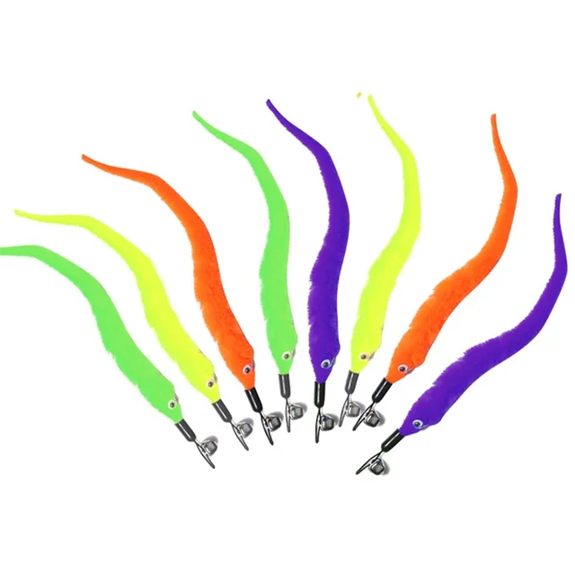 5pcs Colorful Cat Teaser Wand Rod Chase Toys Replacement Refill Plush Worms Pet Cat Tease Interactive Training Playing Stick Toy 2