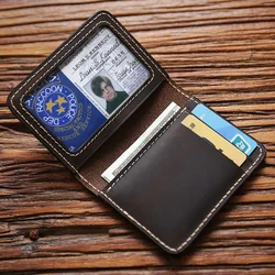 Vintage Crazy Horse Leather Card Holder - Handmade Slim Wallet (Dark Brown)