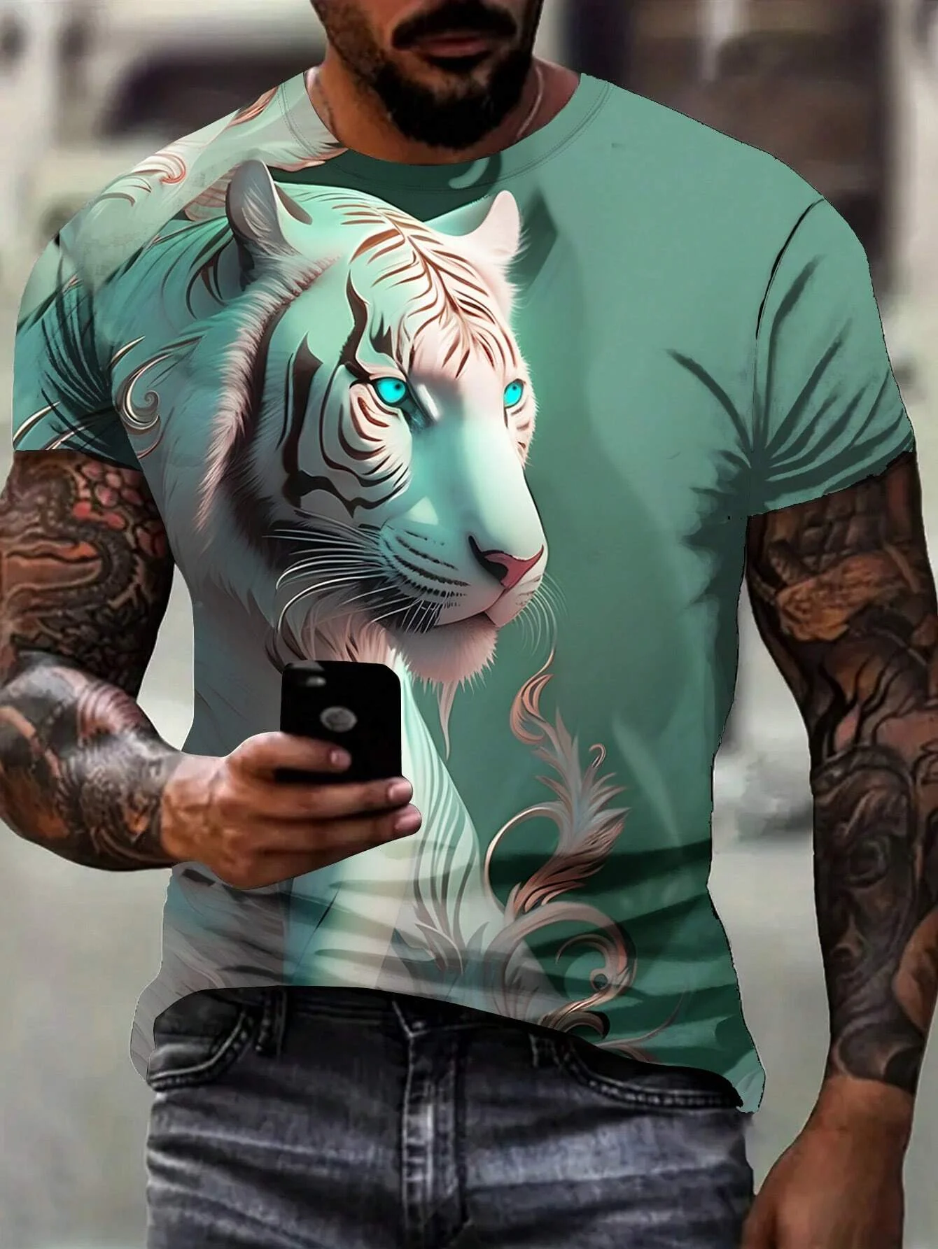 

Fashion Men'S Tiger Graphics Print Short Sleeved T-Shirt For Men Harajuku Short Sleeve Tee Tops Crew Neck Men's Casual T-shirt