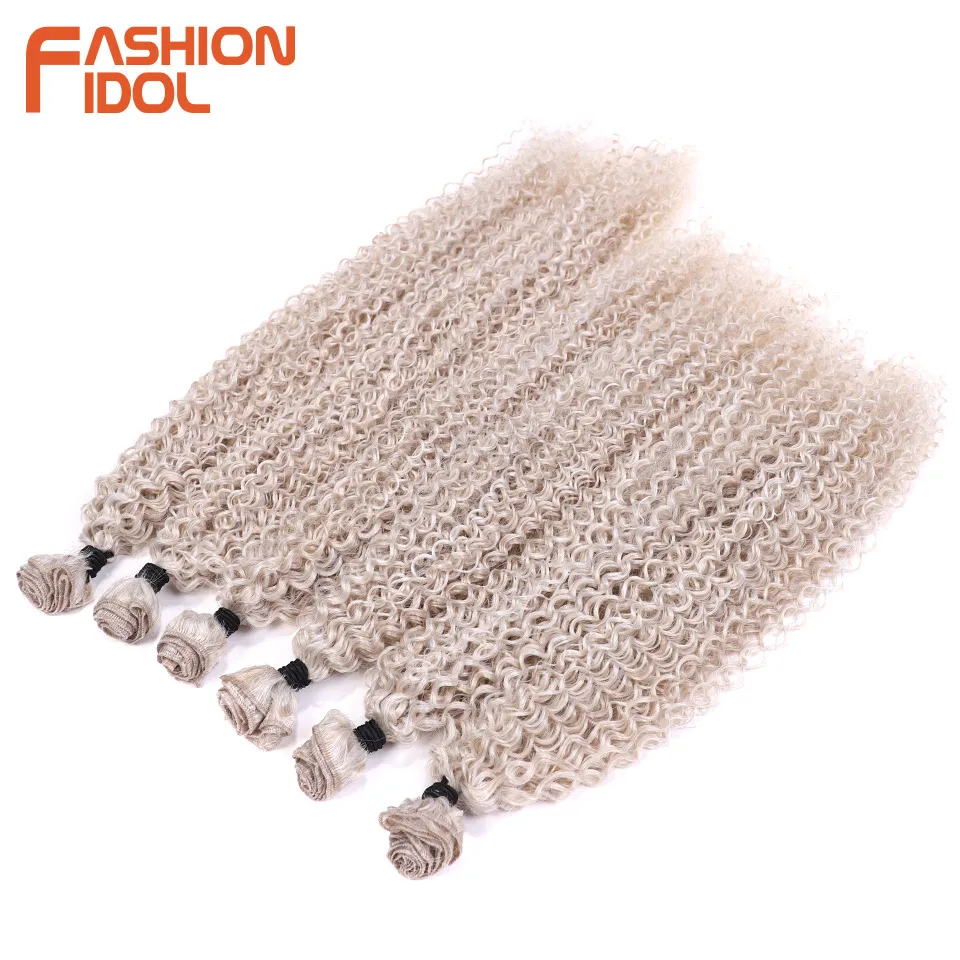 Hair extensions FASHION IDOL Afro Kinky Curly Hair 20-24 inches 6PCS Synthetic Hair Bundles Ombre Blonde High Temperature Fiber Extensions