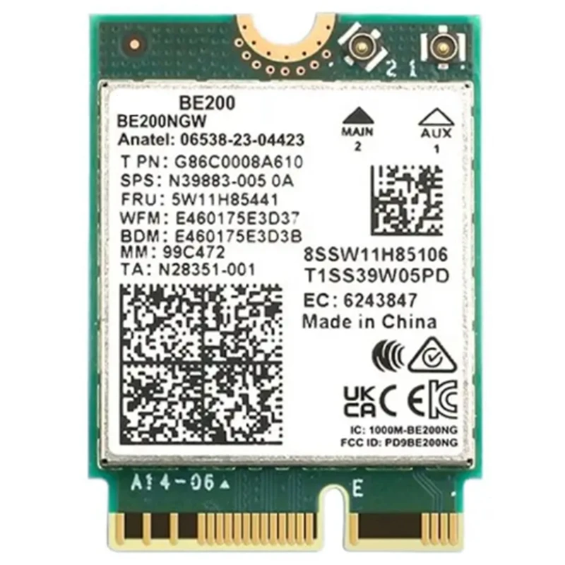

Беспроводная Wi-Fi карта BE200 Wi-Fi 7, Wi-Fi 6E BE200NGW Bluetooth 5,4 802.11AX, трехдиапазонный сетевой адаптер M.2 NGFF, простая установка