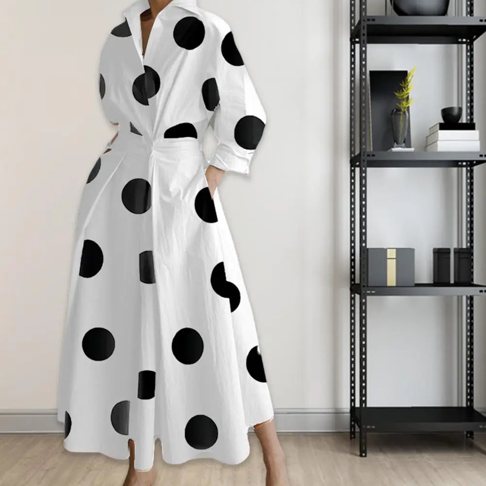 

Tight Waist Dress Chic Spring/fall Midi Dresses A-line High Waist V-neck Colorful Prints for Commute Party amp More Color