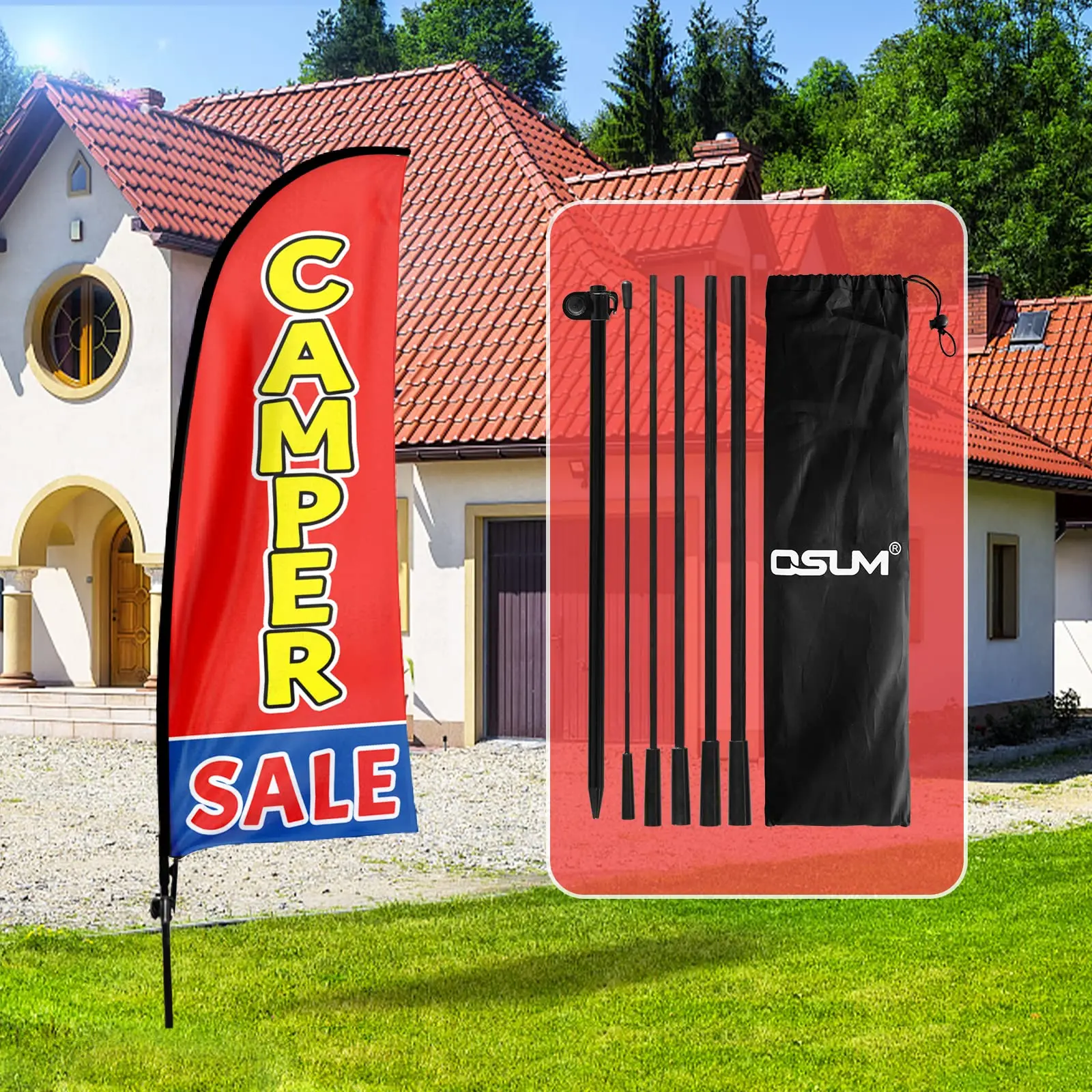 Fsflag Camper Vendita Bandiera, 7Ft Camper Vendita Pubblicità Bandiera Piuma Con Kit Palo, Picchetto A Terra, Segni Di Vendita Camper Per Le Imprese