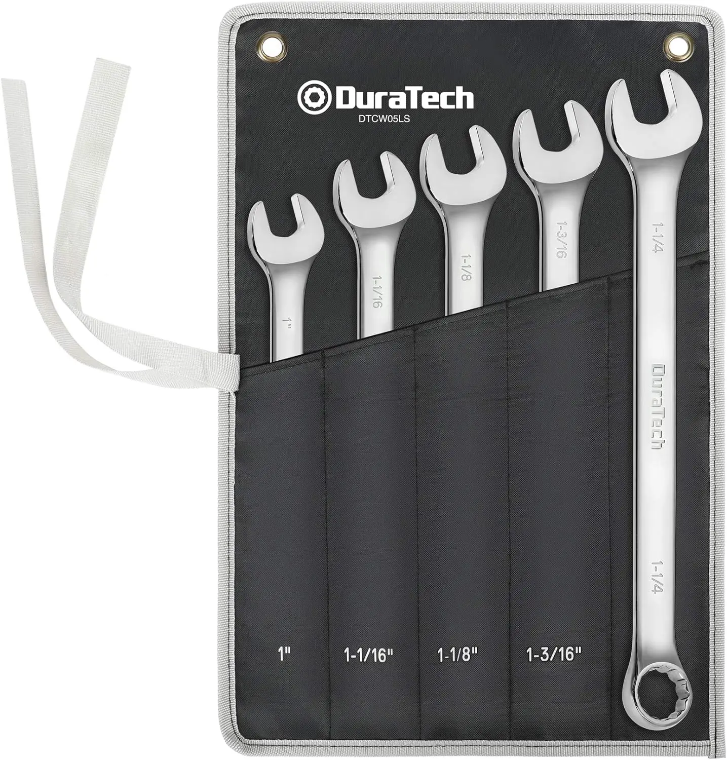 

Набор комбинированных гаечных ключей DURATECH с длинным рисунком, SAE, 5 шт., от 1 до 1-1/4 дюйма, 12 точек, сталь CR-V, с чехлом для прокатки