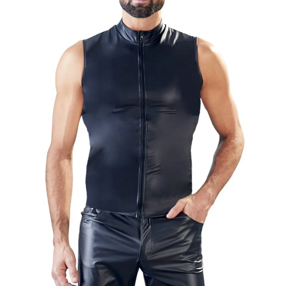 

Men's Male Tops Vests Leathe M-2XL Nightclub PU Costume Vintage Faux Leather Party Sexy Sleeveless Spandex Stage