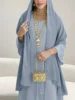 New Middle Eastern Women's Clothing: Elegant Embroidered Beaded Robe, Chiffon Comfortable Commuter Muslim Breathable Shirt, Dubai Saudi Traditional Attire, Long-Sleeve Ethnic Style Festival Party Dress with Headscarf