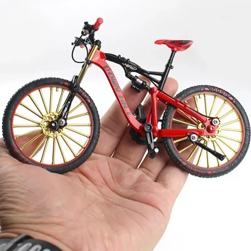 Mini 1/10 Alloy Bicycle Model Alloy Finger Mountain Bike Magic Racing Simulation Adult Collection Bend Road Toys Gift for Kids