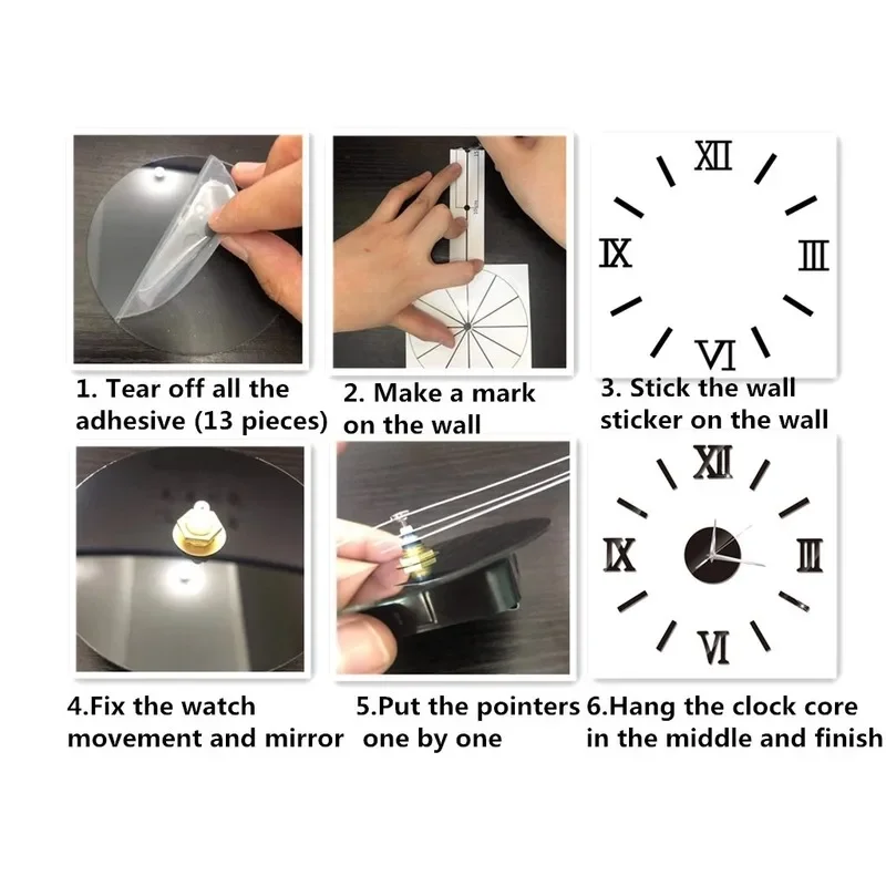 3D Mirror Roman Numbers Wall Clock Stickers Elegant DIY Digital Wall Clocks For Home Art Living Room Office Decoration Clock wall clock digital clock wall clock sticker