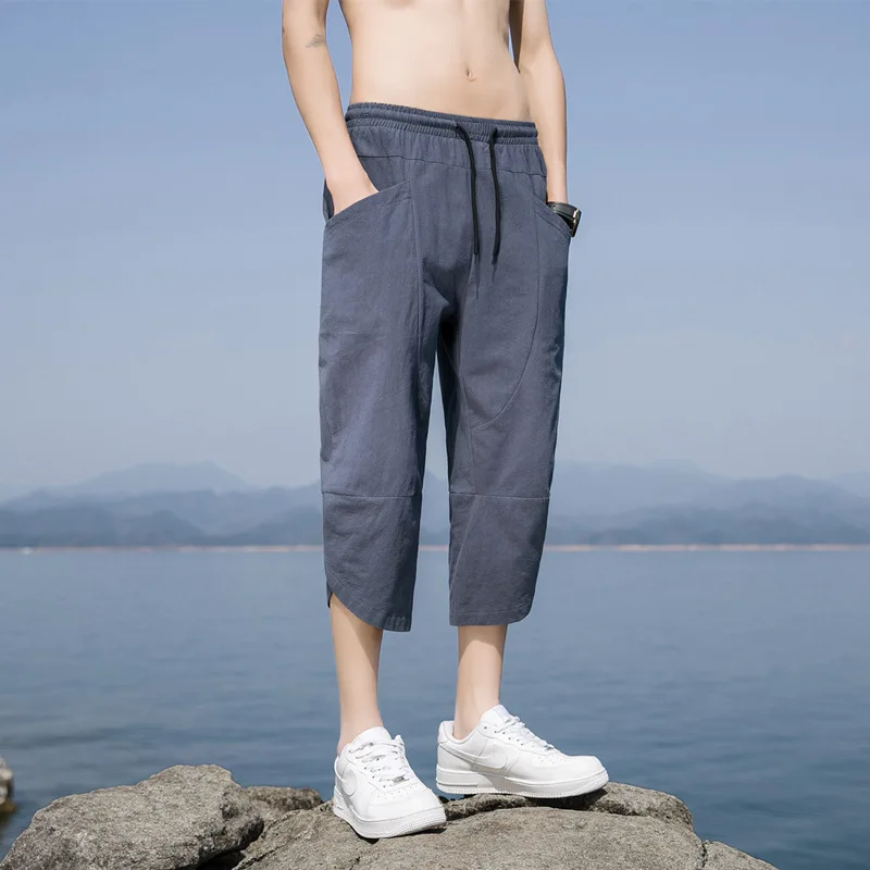 Mens Summer Wide Leg Casual Trousers