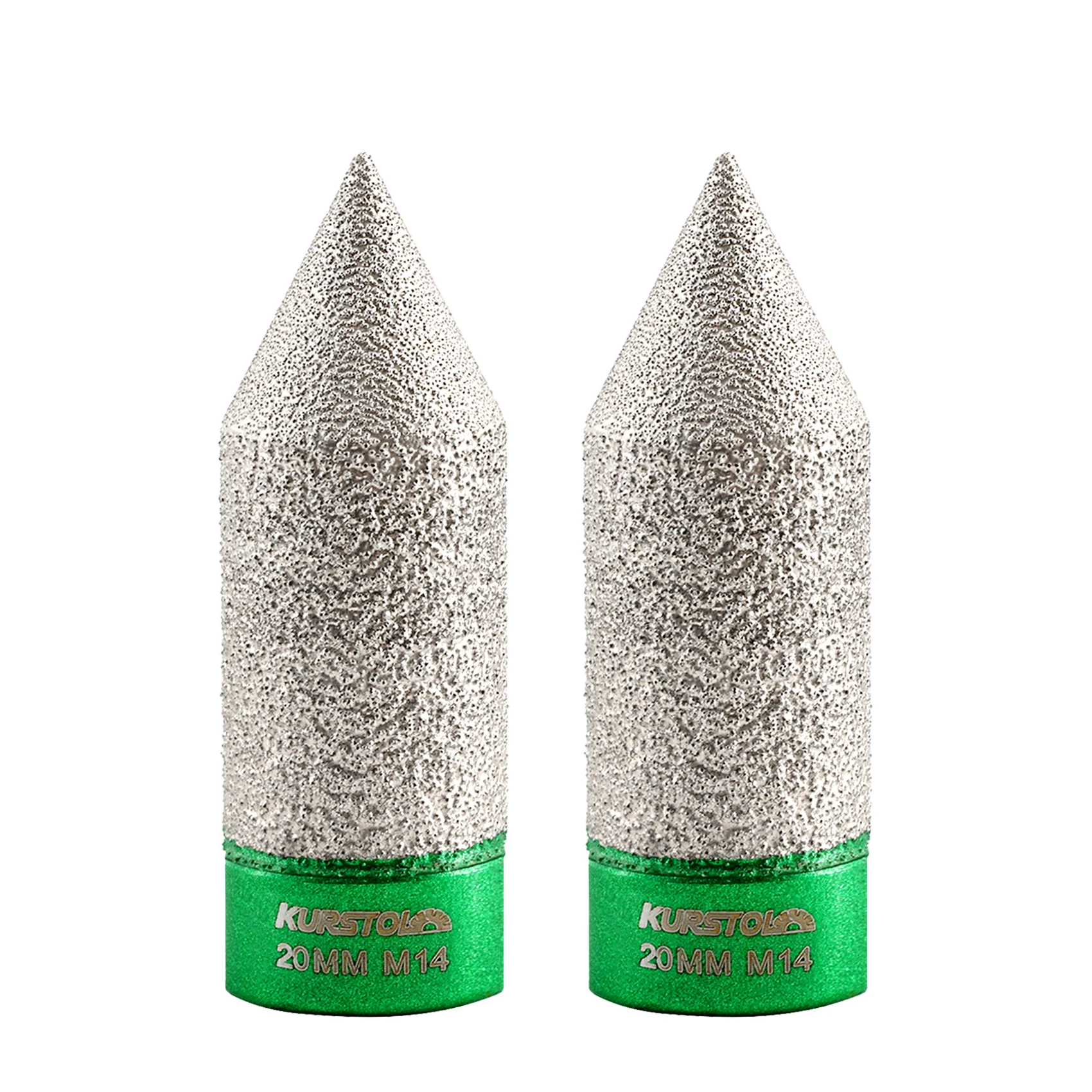 KURSTOL 2pcs 20mm M14 or 5/8-11 Diamond Chamfer Bit Grinder Cone Tile Granite Marble Porcelain Polishing Milling Bit Finger Bit