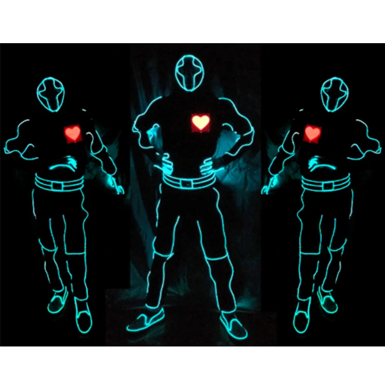 

Luminescent Heart Man suit EL wire Glowing Gloves Clothes Dance wear led costume