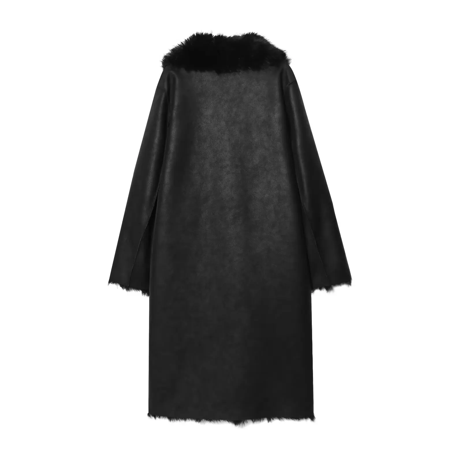 Women Faux Fur Suede Long Coat Female Casual Full Sleeve Lapel Single Button Female Jackets Autumn Winter Lady Reversible Outwea