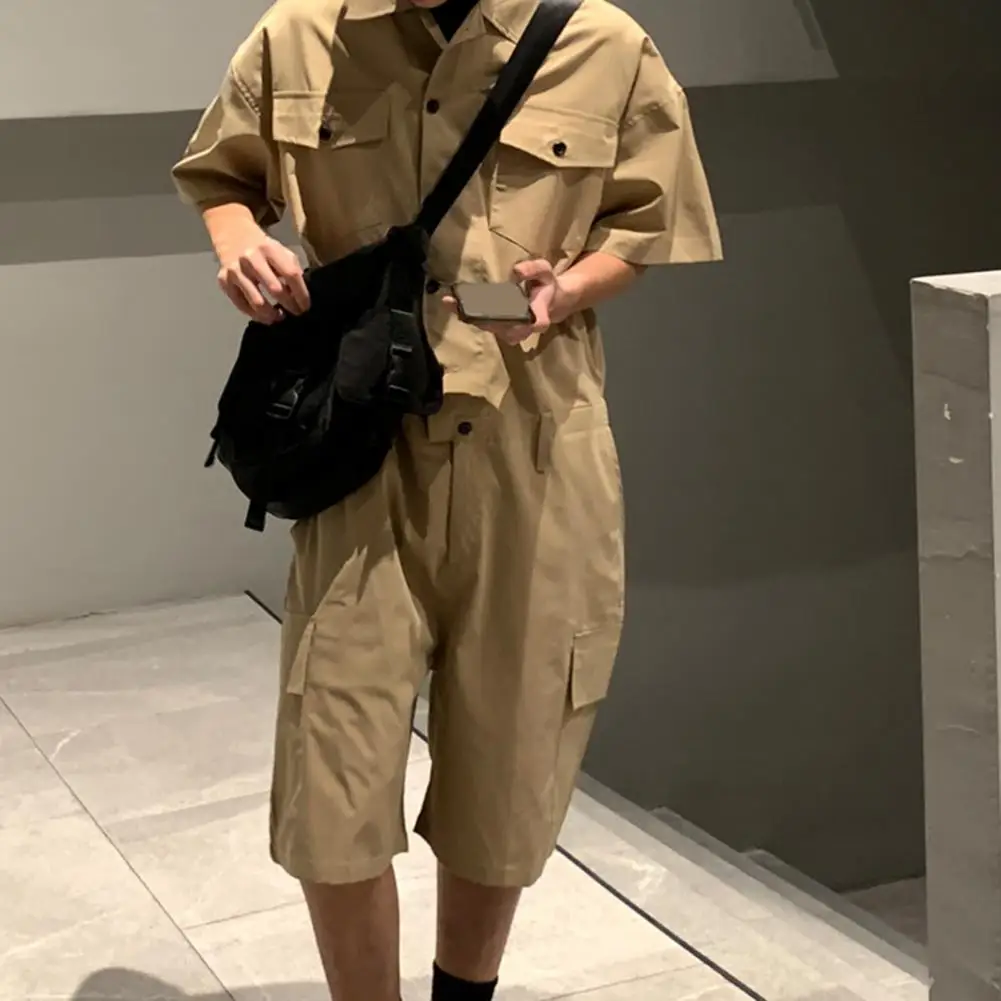 Male Fashion Leather Belt Bag Cargo Overalls Streetwear Jumpsuits For Men Women