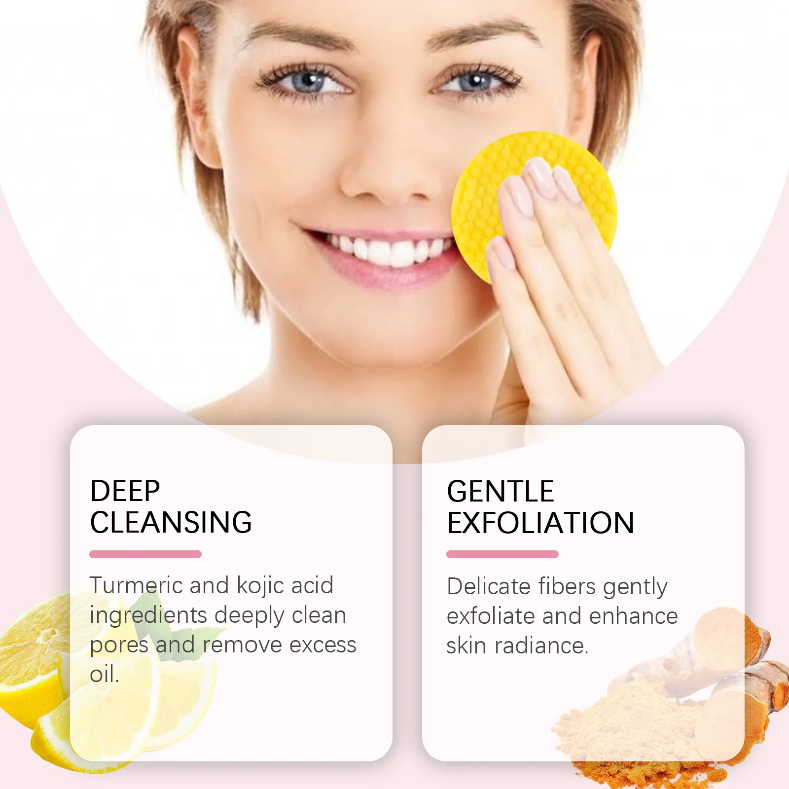 Turmeric Facial Cleanser Pads Pores Deeply Cleaning Makeup Remover Moisturizing Exfoliating Dead Skin Kojic Acid Facial Sponges 2